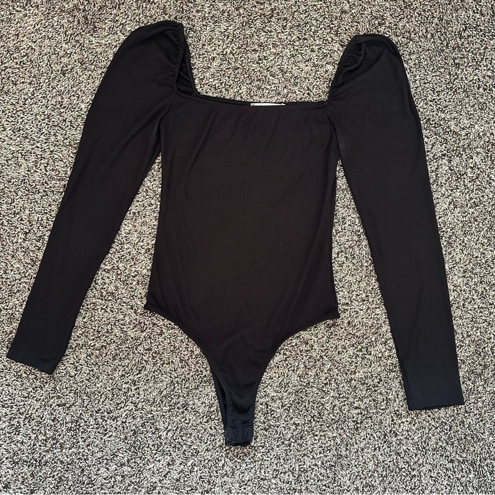 Black long sleeved square neck bodysuit